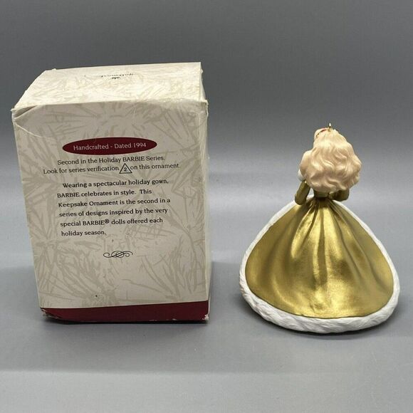 HALLMARK Keepsake Holiday Barbie White Gold Gown Christmas Ornament 1994 Vtg - Picture 2 of 3